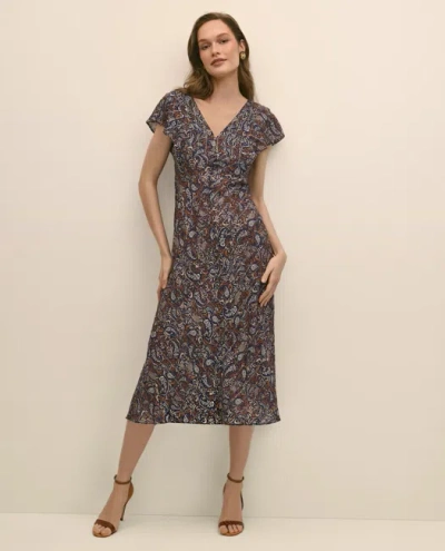 Brooks Brothers Paisley Shimmer Ruffle-front Chevron-stripe Dress In Multi