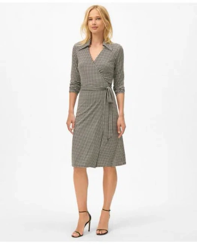 Brooks Brothers Patterned Jersey Wrap Dress In White,black
