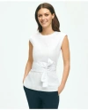 Brooks Brothers Peplum Wrap-waist Shell In Cotton Blend In White
