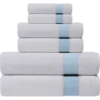 Brooks Brothers Pera 6-piece Turkish Cotton Bath Towel Set In White/light Blue