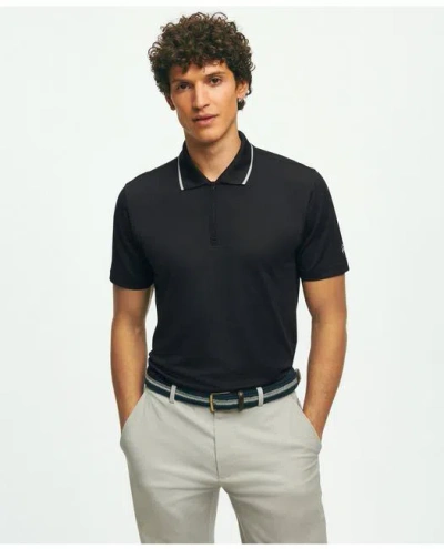 Brooks Brothers Performance Series Half-zip Pique Polo Shirt In Black