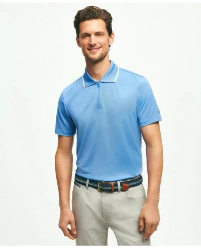 Brooks Brothers Performance Series Half-zip Pique Polo Shirt In Bright Blue