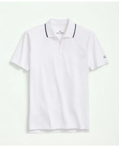 Brooks Brothers Performance Series Half-zip Pique Polo Shirt In White