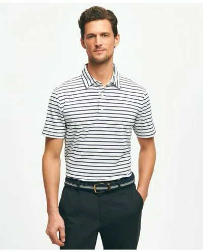 Brooks Brothers Performance Series Mariner Stripe Pique Polo Shirt | White | Size Small