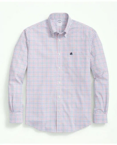 Brooks Brothers Performance Series Stretch Button-down Collar, Checked Sport Shirt | Light Blue | Size Small