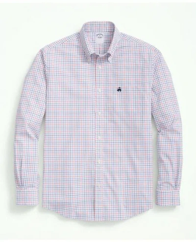 Brooks Brothers Performance Series Stretch Button-down Collar, Checked Sport Shirt In Light Blue
