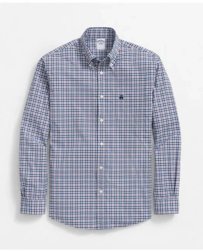 Brooks Brothers Performance Series Stretch Button-down Collar, Checked Sport Shirt In Navy