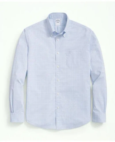Brooks Brothers Performance Series Stretch Button-down Collar, Windowpane Sport Shirt | Light Blue | Size Xs