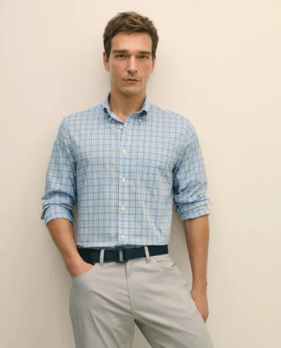 Brooks Brothers Performance Series Stretch Polo Button-down Collar, Checked Sport Shirt In Blue