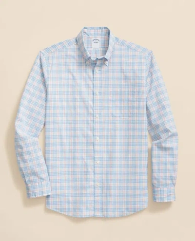 Brooks Brothers Performance Series Stretch Polo Button-down Collar, Checked Sport Shirt In Blue