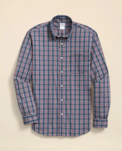Brooks Brothers Performance Series Stretch Polo Button-down Collar, Tartan Sport Shirt In Blue