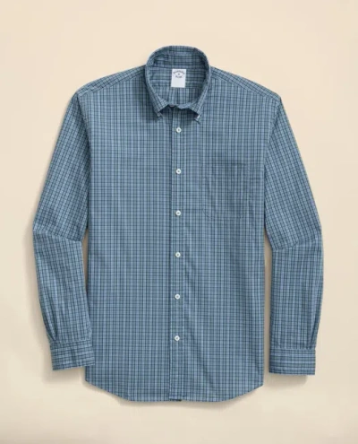 Brooks Brothers Performance Series Stretch Polo Button-down Collar, Tartan Sport Shirt In Blue
