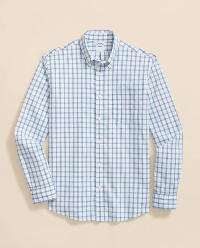 Brooks Brothers Performance Series Stretch Polo Button-down Collar, Windowpane Sport Shirt In Blue