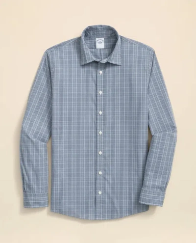 Brooks Brothers Performance Series Stretch Spread Collar, Glen Plaid Sport Shirt In Blue
