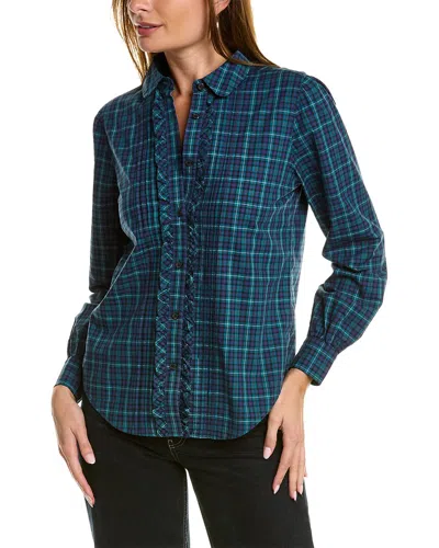 Brooks Brothers Cotton Plaid Ruffled Shirt | Blue | Size 10 In Green