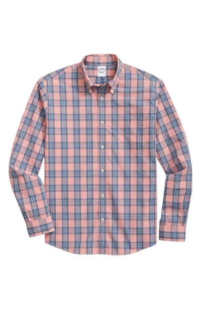 Brooks Brothers Plaid Cotton Oxford Cloth Button-down Shirt In Salmon Plaid