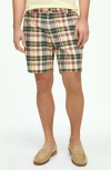 Brooks Brothers 7" Cotton Madras Shorts In Khakimulti