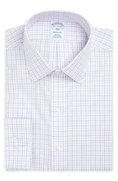 Brooks Brothers Plaid Non-iron Regular Fit Dress Shirt In White