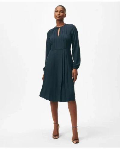 Brooks Brothers Pleated Bodice Dress In Crepe In Navy