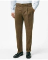 Brooks Brothers Pleated Side-tab Pants In Mini-houndstooth Cotton Blend In Brown