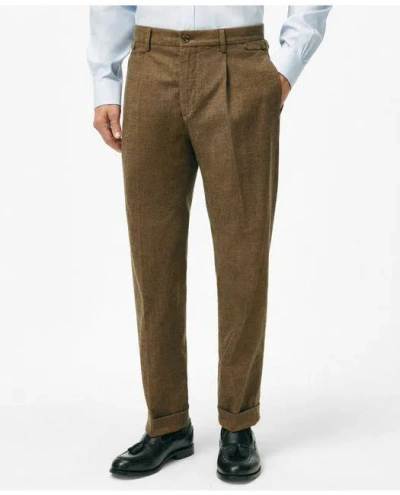 Brooks Brothers Pleated Side-tab Pants In Mini-houndstooth Cotton Blend In Brown