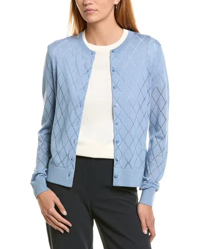 Brooks Brothers Pointelle Diamond Wool-blend Cardigan In Blue