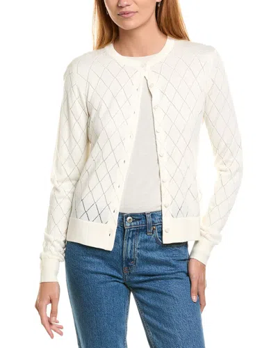 Brooks Brothers Pointelle Diamond Wool-blend Cardigan In Metallic