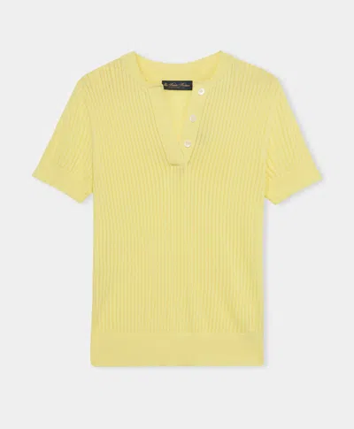 Brooks Brothers Pointelle Viscose Henley Knit Polo In Yellow