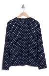 Brooks Brothers Polka Dot Long Sleeve Top In Blue