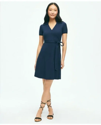 Brooks Brothers Polo Wrap Dress In Pique Cotton Modal Blend | Navy | Size Medium