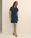 Brooks Brothers Ponte Short-sleeve Mini Dress With Buckle Detail In Blue
