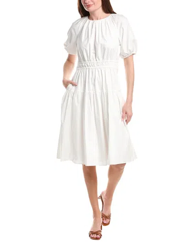 Brooks Brothers Poplin Smocked Puff Sleeve Dress In White