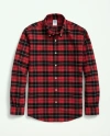 Brooks Brothers Portuguese Flannel Polo Button Down Collar, Plaid Shirt In Red