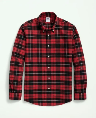 Brooks Brothers Portuguese Flannel Polo Button Down Collar, Plaid Shirt In Red