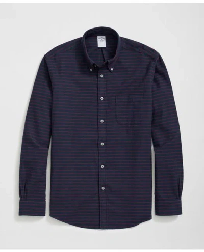 Brooks Brothers Portuguese Flannel Polo Button Down Collar, Striped Shirt In Navy