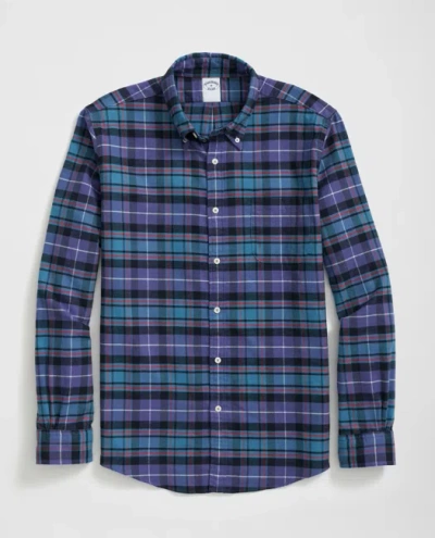 Brooks Brothers Portuguese Flannel Polo Button Down Collar, Tartan Shirt In Teal/purple