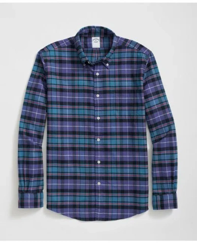 Brooks Brothers Portuguese Flannel Polo Button Down Collar, Tartan Shirt In Teal/purple