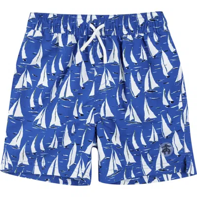 Brooks Brothers Kids'  Print Upf 50 Swim Trunks In Blue