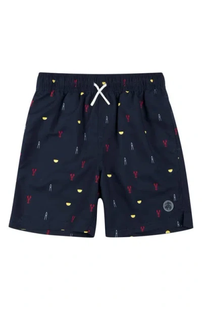 Brooks Brothers Kids'  Print Upf 50 Swim Trunks In Navy
