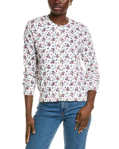 Brooks Brothers Floral Print Cotton Cardigan In White