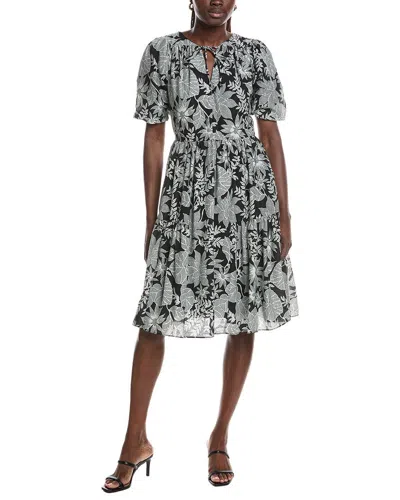 Brooks Brothers Puff Sleeve Linen-blend Midi Dress In Multi