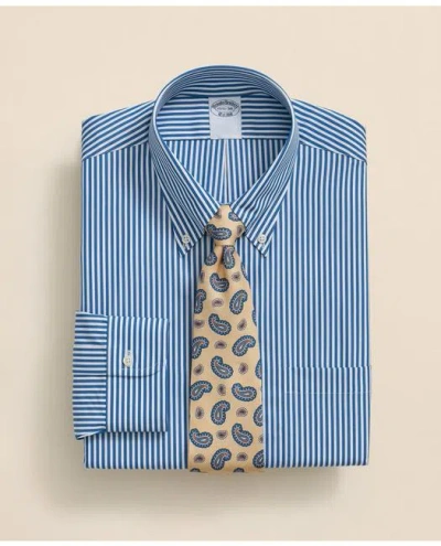 Brooks Brothers Regenerative Supima Cotton Polo Button Down Collar, Candy Stripe Dress Shirt In Bright Blue