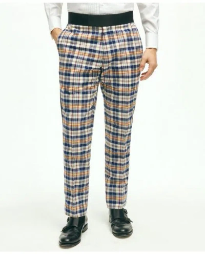 Brooks Brothers Regent Fit Cotton Madras Tuxedo Pants In Beige