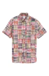 BROOKS BROTHERS REGENT FIT PLAID PATCHWORK SHORT SLEEVE MADRAS BUTTON-DOWN SHIRT