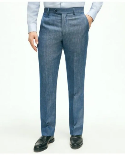 Brooks Brothers Regent Fit Wool Linen Herringbone Suit Pants In Blue