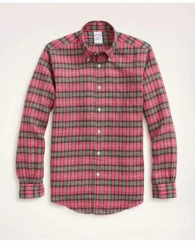Brooks Brothers Regent Regular-fit Irish Linen Faded Tartan Shirt In Red
