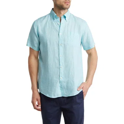 Brooks Brothers Regent Regular Fit Linen Short Sleeve Button-down Shirt In Turquoise/aqua