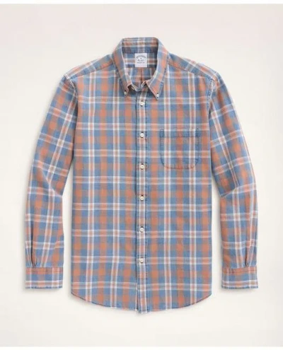 Brooks Brothers Regent Regular-fit Oxford Sport Shirt, Plaid Weave In Indigo,coral