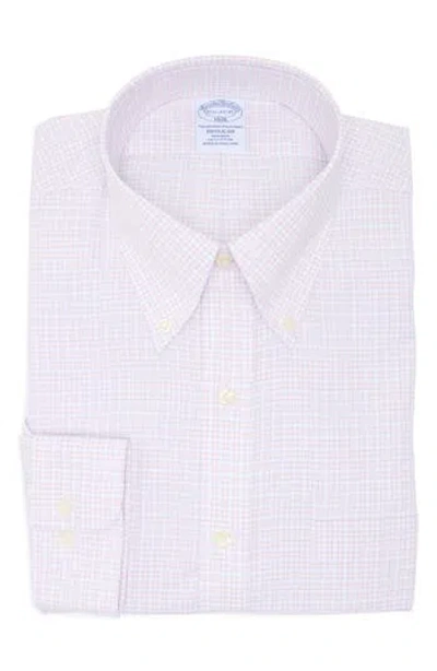 Brooks Brothers Regular Fit Check Non-iron Cotton Button-down Shirt In White