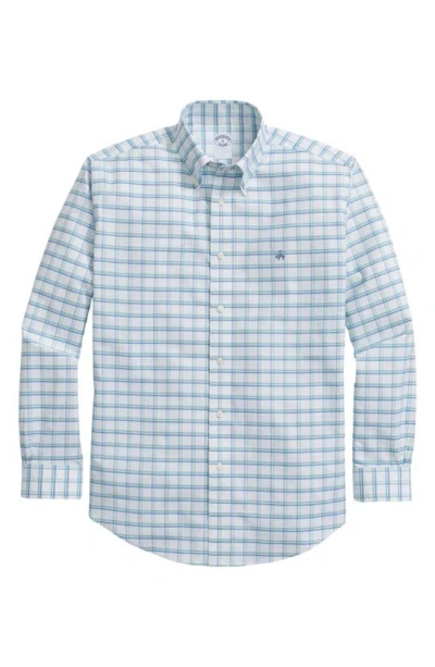 Brooks Brothers Regular Fit Check Non-iron Stretch Cotton Oxford Button-down Shirt In Blue / Green